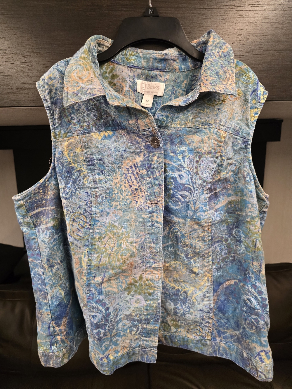 CJ Banks Blue Multi-Color Sleeveless Jacket Vest